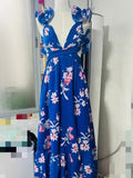 2024 Holiday Windwood Ear Sleeveless Back Cross-Lace Sexy Dew Chopped Flower Chiffon Skirt Long Dress