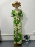 2024 New Fashion Women's Printed Jumpsuit V-Neck Short-Sleeved Woman