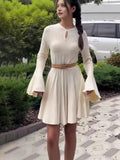 French Fashion Lotus Leaf Side Comfortable Solid Color Dress In Autumn 2024