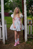 Summer New Square Collar Bubble Sleeve Bow Tie With Belt Print Short Dress Woman
