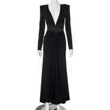 Women's Deep V With Long Sleeves High Open Fork And Sexy Dress DJPT