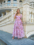 Summer British Tide Brand Dream Fairy Flower Net Collar Bubble Sleeves Wide Swing Flowing Dress Dress