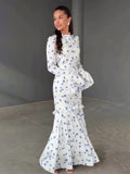 2025 Gentle Wind Small Fresh Flowers And Leaves Side Long Repair Dress