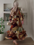 2025 New Fashion Temperament Long-Sleeved Round Collar Loose Design Dress Dress Dress Dress Woman