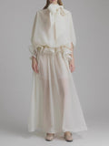 Pure Lust Wind 2025 New Long Dress Bow Tie Leads The Wooden Ear Waist Solid Color Dress Women's Summer
