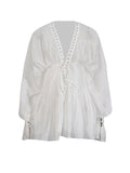 Niche Pure Lusty Fairy Dress 2025 Summer New Deep V Collar Lantern Sleeves Thin Tie Dress Dress Woman