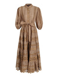 Women's Clothing 2025 Summer New High-End Lantern Sleeve Water-Soque Embroidery Strapped Dress Body Girl