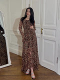 2024 New Chiffon Leopard-Print Lotus Sleeve Temperament Long Splicing Irregular Dress