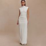 2025 New Solid Colorless Sleeveless Ruffed Zipper Bag Tug Of The Noise Dress