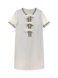 Diamond Drill Skirt 2025 Summer New Round Neck Short Sleeves Solid Color Waist Dress Dress Woman