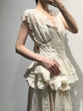 Fairy Lace Lace Lace Waist Blouse Half Dress Set