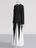 Elegant Dress 2025 Summer New Bump Color Splicing Round Neck Long Sleeves To Close The Waist Dress Dress Woman