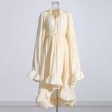 Retro High-End Court Style 2025 New V-Neck Long-Sleeved Shawl Collection Waist 100 Folding Lotus Leaf Edge Joint