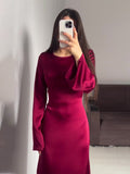 2024 New Waist-Skinny Strap Solid Long-Sleeved Long-Sleeved Dress