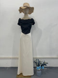 2024 New Ribbon Black And White Splicing Bump Color Bubble Sleeve Long Tidal Joint