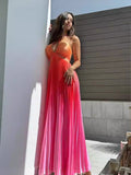 New Summer Gradient Hanging Neck Fold Fashion Dress Ladies Beach Holiday Dress