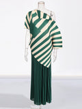 Trend Retro 2025 Spring New Slanted Shoulder Collar Unilateral Long Sleeve Broad Leg Trousers Folding Set