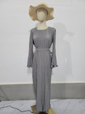 Women's Clothing Autumn 2024 New Long Dress Temperament Folding Horn Sleeve Mid-Long Dress