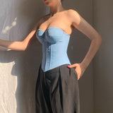 Chest Cup Imitation Denim Top 2025 Summer New Hottie Breast Boob Blouse DJPT
