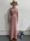 Half-High Collar Cover Fashion Languid Knitted Long Dress In Autumn And Winter 2024