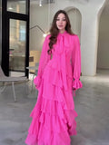The Autumn Of 2024, The New Lotus Leaf Side Splicing Court Chiffon Design Sense Semi-High Collar Dress