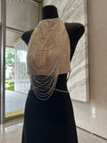 Neck Dress Female Famous Temperament Heavy Industry Diamond Bag Fishtail Dress Sexy Hollow Bare Waist Birthday Dress