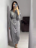 Women's Clothing 2025 Spring New Long Dress Temperament Long-Term Waist Chain Solid Color And Set Of Face Dress