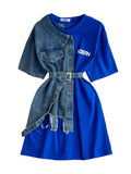Hong Kong Flavor Temperament With Belt Round Tie Color Denim Shirt Spring New Chic Leisure Medium DJPT