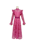 French Retro Elegant Style Embroidery Dress Collared Cardigan High-Waist A-Shaped Dress