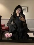2025 Long-Sleeved Dating Dress Lotus Edge Cut Dress White Short Dress