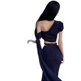 Sexy Seaside Travel Holiday Wind Inclined Shoulder Tightbage Bag Hip Fishtail Skirt Two Sets Early Autumn Wear