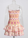 Summer New Sexy Smear Embroidery Hollow Lotus Leafy Dress To Collect Waist Thin Print Slim Dress