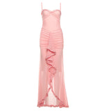 Autumn And Winter Women's New Temperament Sexy Bareback Mesh Sling Dress Solid Color Dress HZ0628