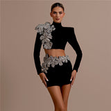 Fashion Nail Drill Bandage Set Half-High Collar Long Sleeve Top Cover Two Sets Of Women's Clothing