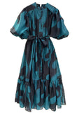 Style Dress 2025 Summer New Retro Printing And Dye Single Buckle Bubble Sleeve Fashion Casual Dress