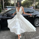 Women's Summer 2024 New Solid Color Hanging Neck With High-Flooseless Dress DJPT