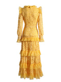 Elegant Retro Style Dress 2025 Spring New Lace Embroidery Mesh Dress Woman