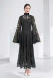 Autumn New Collar Horn Sleeve Lace To Receive Waist Long Dress Woman