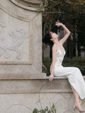 Shuxin's Design Of The Same Water-Drilled Sling Dress Female Senior Sense V-Neck Body Banquet Bag-Gown Dress Dress
