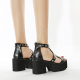 Dew Metal Ring Hollow High-Heeled Sandals Thick-Soled Roman Shoes Trend Heightening Women's Shoes High Quality Shoes