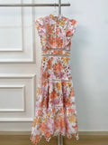 Leaf Leaf Lace Dress 2024 Summer And Autumn New Flying Sleeve Print Embroidery Sleeves Sleaf Slim Skinny Dress