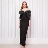 Design-Sense Bow-Tendered One-Word Collared Shoulder-Banded Dress Party Dress