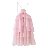 Women's Clothing Hanging Neck Sleeveless Backlace With Multi-Layer Lotus Edge Court Style Elegant Dress HZ0628