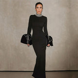 Collar Horn Sleeve Nail Beads With Bandiding Banquet Temperament Elegant Dress Dress