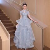 Evening Dress Dress Light Luxury Small High-End Temperament Blue Birthday Princess Dress Adult Ceremony Host Fluffy Skirt