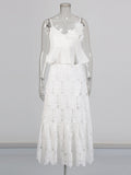 Niche Wind 2025 Summer New Sling Ribbon Leaves Design Three-Dimensional Flower Half-Body Dress Suit Woman