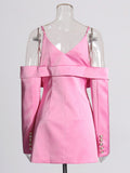 Trend Royal Sister Design Suit 2025 Spring New Shoulder Sling Hollow Design Pink Coat Woman