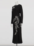 Temperament Elegant Style Dress 2025 Summer New Round Neck Nail Bead Splicing Slim Slim Dress Dress Woman