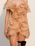 Dress Women 2025 Summer New Word Shoulder Lotus Side Splicing Clear Croover Design Design Skirt