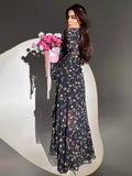 2024 New Chiffon Rose Lotus Leaf Sleeve Temperament Splicing Irregular Joint